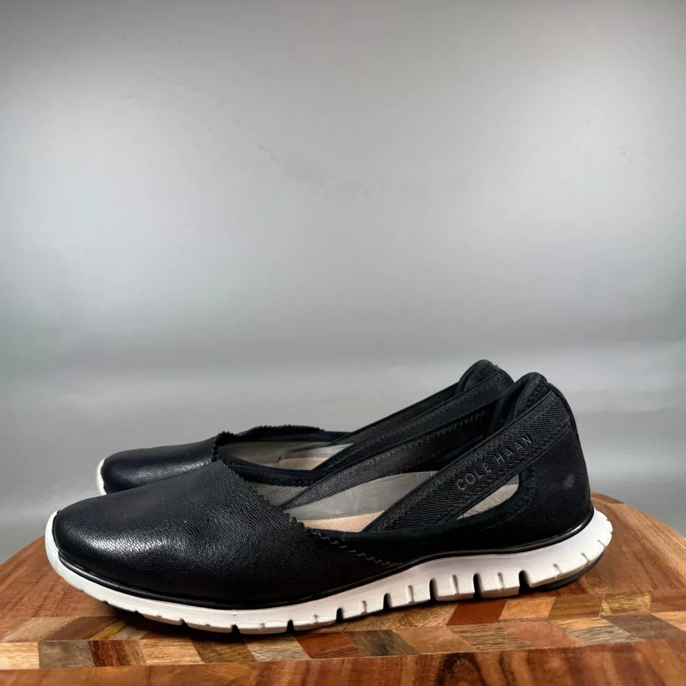 Cole Haan Zerogrand Stagedoor Ballet Flat Black Leather W02682 Womens 7B